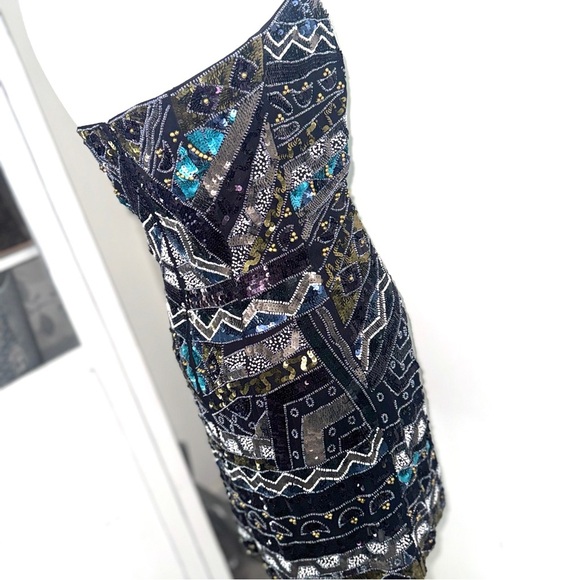 French Connection Strapless Sequin Dress - Black, Silver, Blue, Gold - Picture 7 of 9